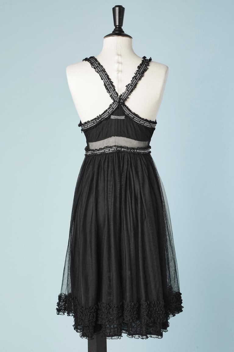 Women's Cocktail dress in black tulle, trim and ruffle Jean Paul Gaultier Jean  For Sale