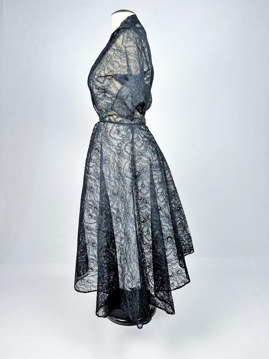 Cocktailkleid aus Calais-Spitze von Germaine Lecomte Haute Couture Paris, um 1950 im Angebot 5