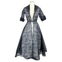 Vestido de cóctel de encaje de Calais de Germaine Lecomte Alta Costura París Circa 1950