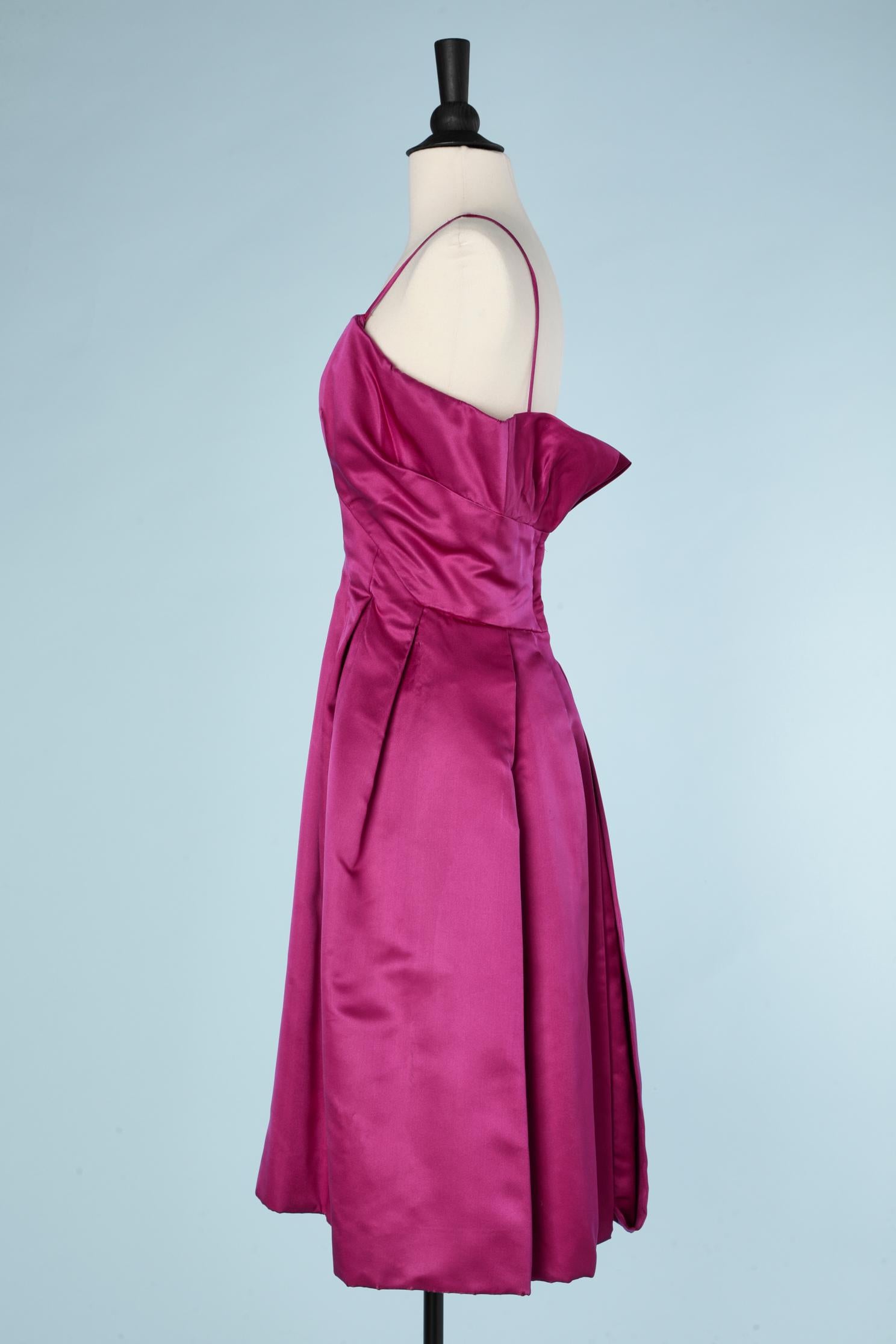 Pink Cocktail dress in fuschia satin Circa 1950's  For Sale