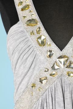 Vestido de cóctel de punto gris con cuentas y pedrería amarilla Faith Connexion