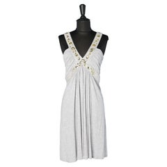 Cocktail dress in grey jersey with beads and yellow rhinestone Faith Connexion 