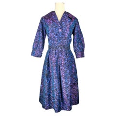 Cocktail dress in iridescent taffeta flocked with velvet - France Circa 1960