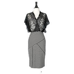 Cocktail dress in lace and black&white striped skirt Roméo Gigli "Plus" 