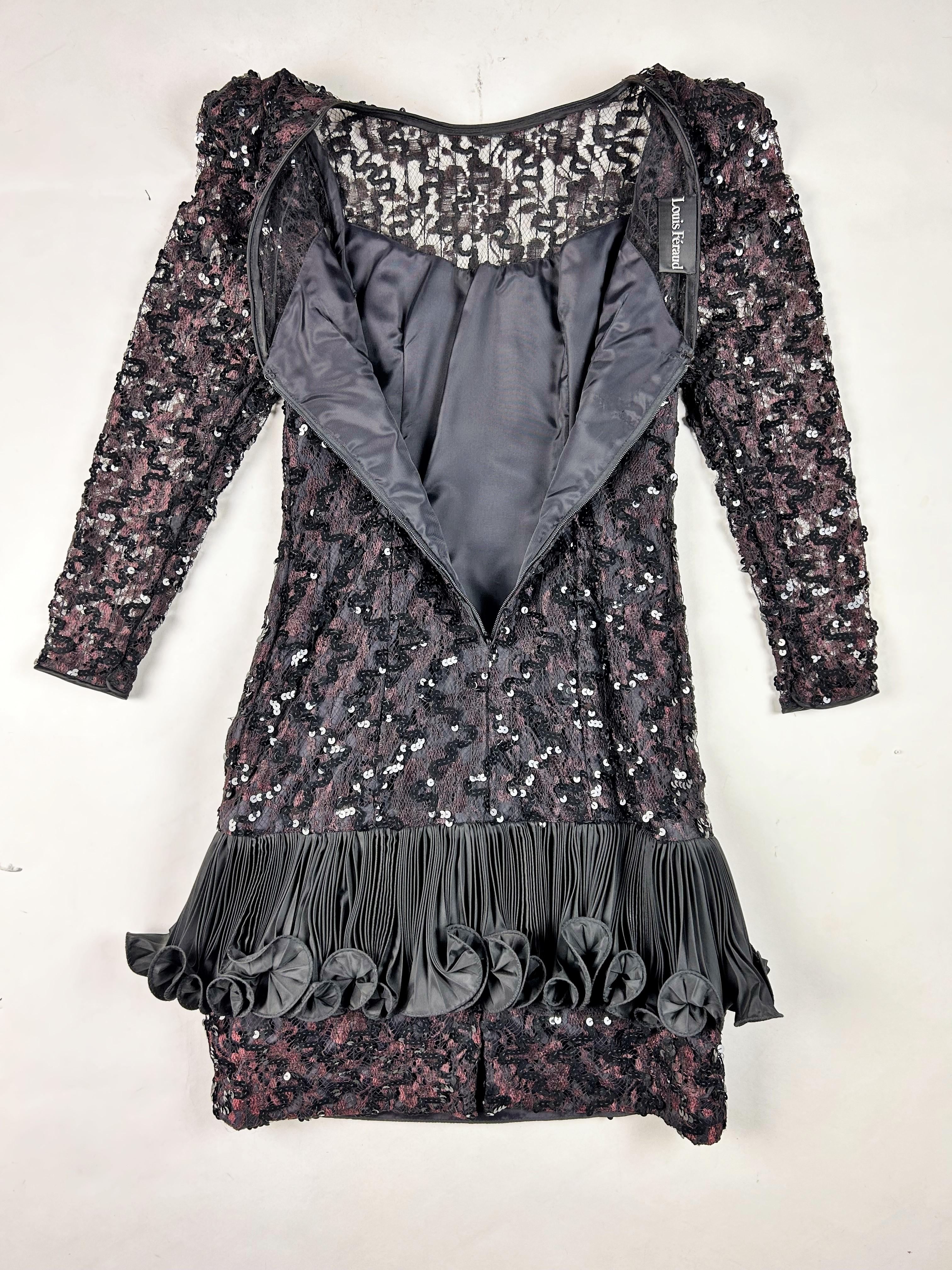 Cocktail dress in lace and sequins by Louis Féraud Haute Couture Circa 1985 For Sale 7