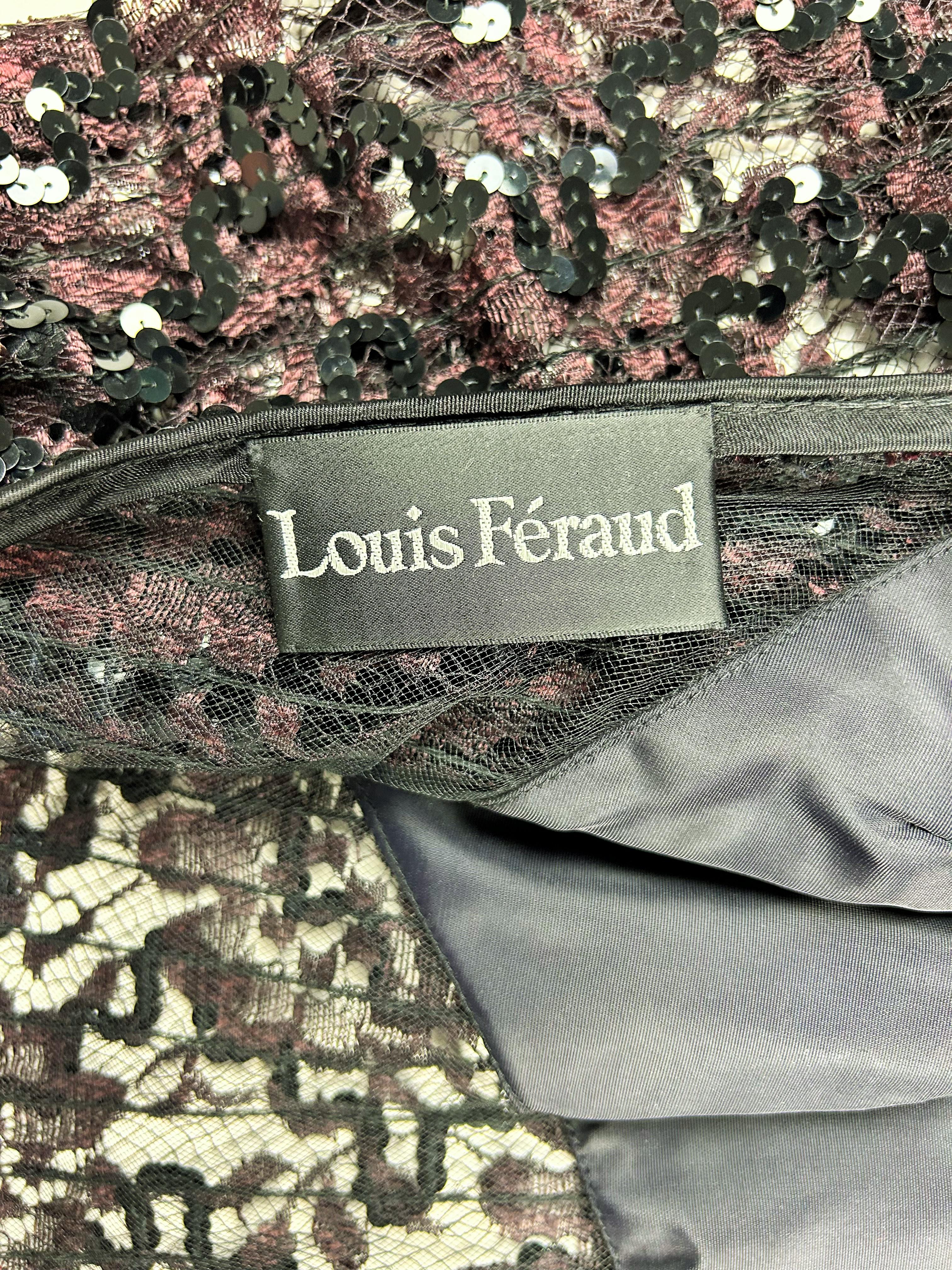 Nero Abito da cocktail in pizzo e paillettes di Louis Féraud Haute Couture Circa 1985 in vendita