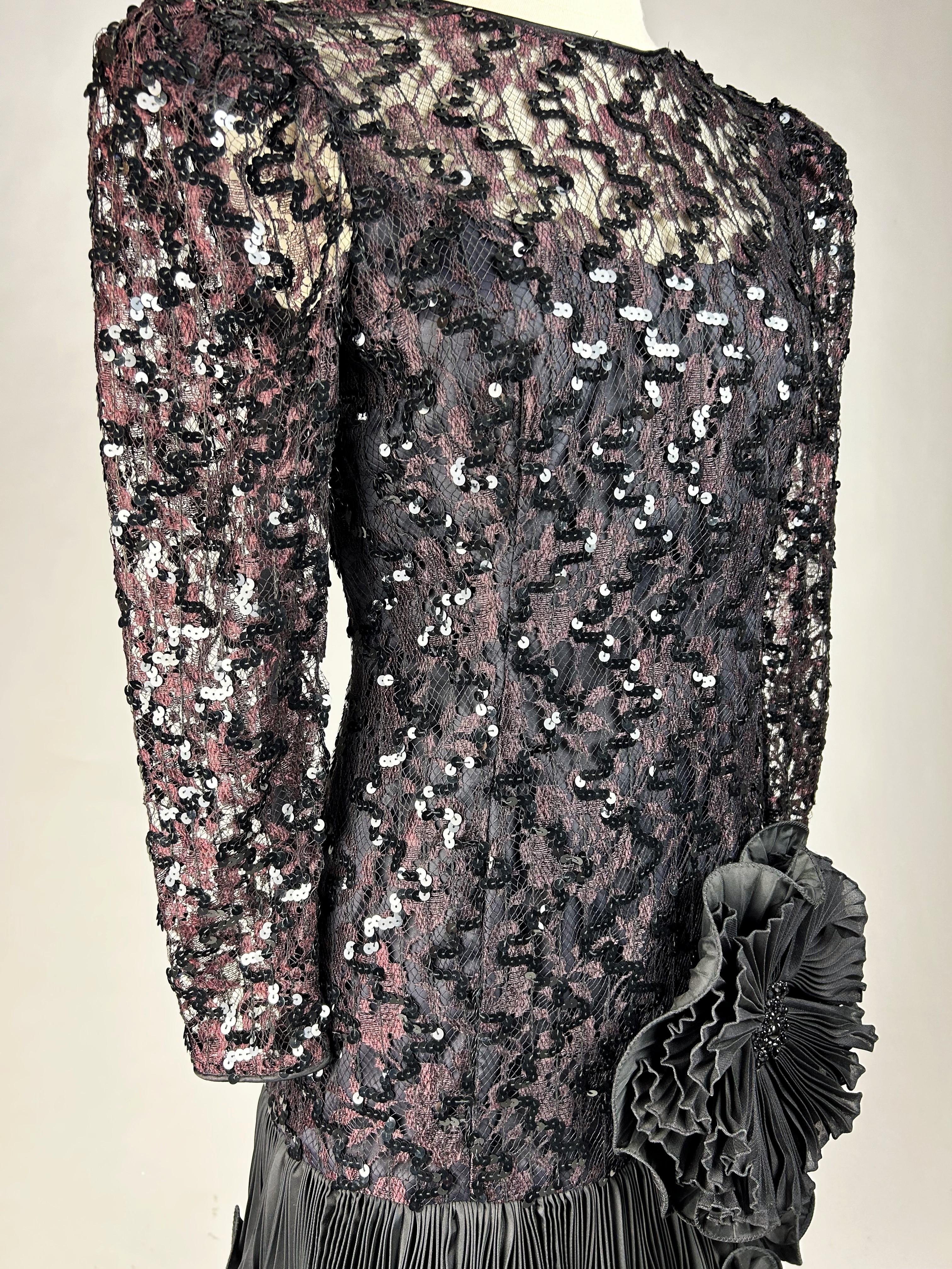 Cocktail dress in lace and sequins by Louis Féraud Haute Couture Circa 1985 For Sale 1