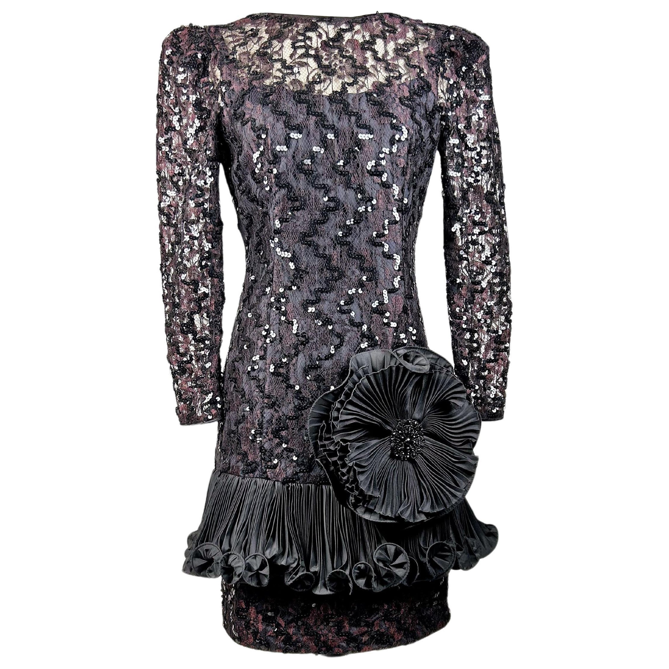 Cocktailkleid aus Spitze und Pailletten von Louis Féraud Haute Couture CIRCA 1985