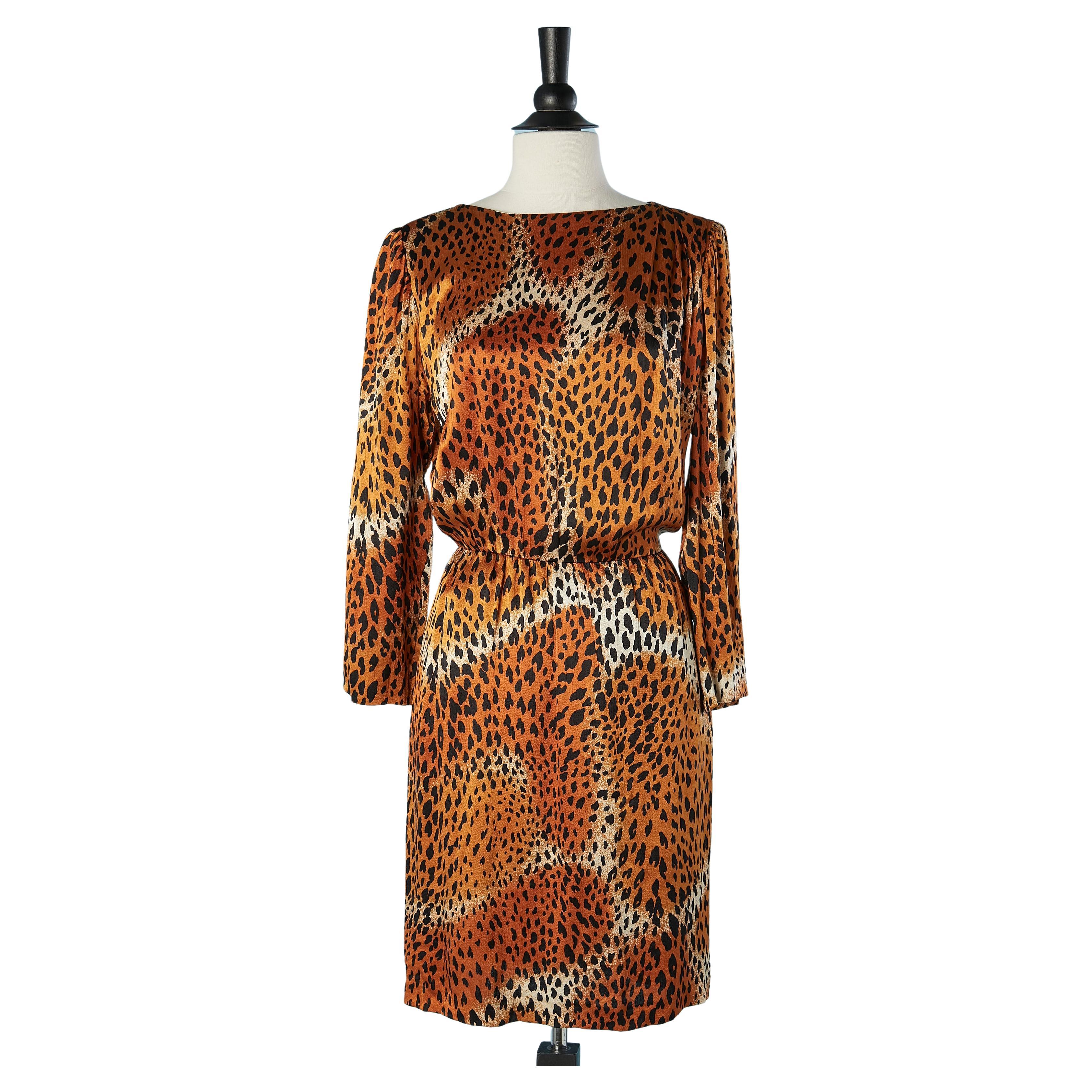 Cocktail dress in leopard print Yves Saint Laurent Rive Gauche  For Sale