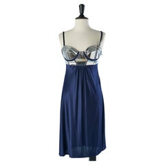  Cocktail dress in navy blue jersey and silver PVC bra VJC Versace 