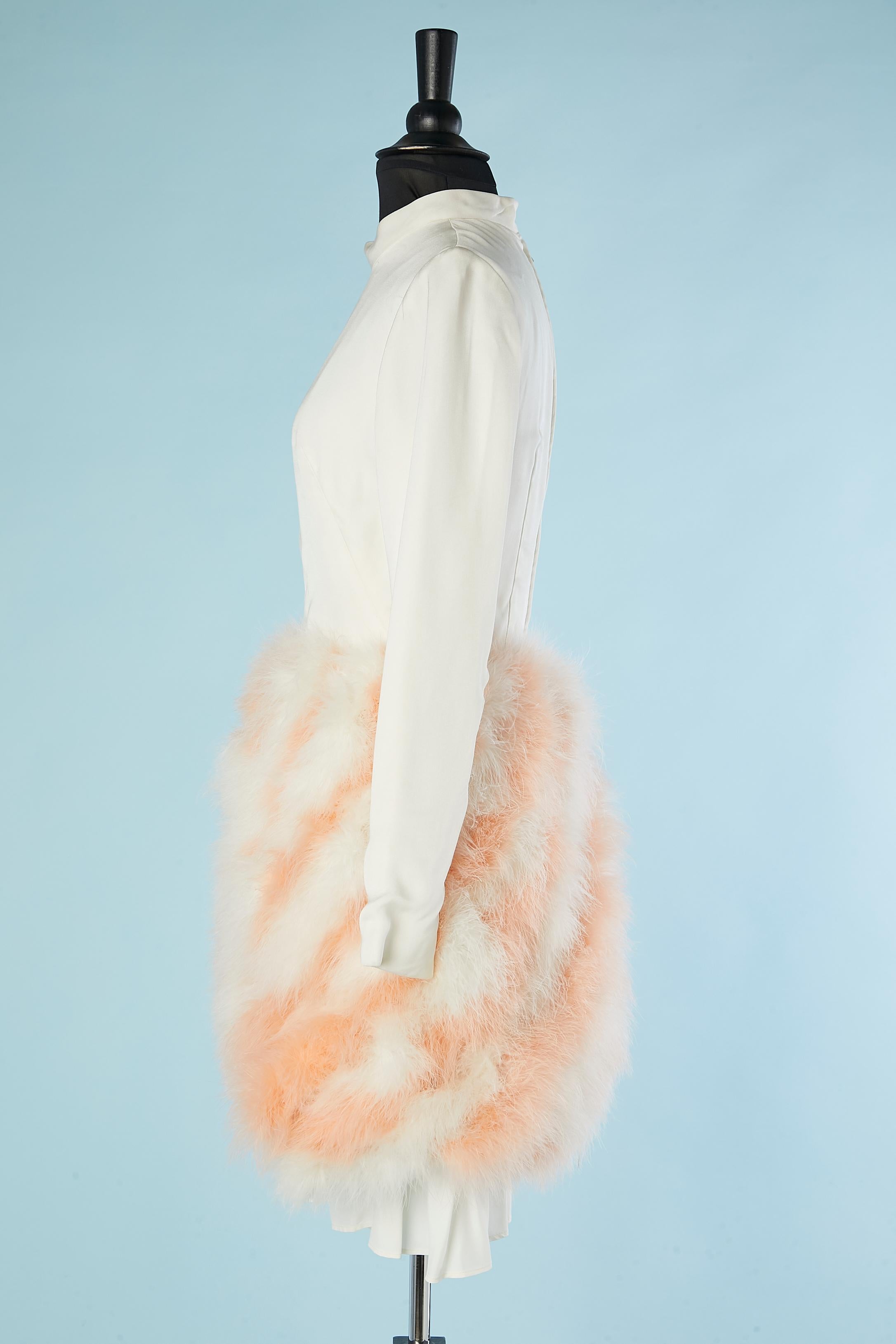Women's Cocktail dress in off-white rayon and feathers Lord & Taylor 5th Avenue  For Sale