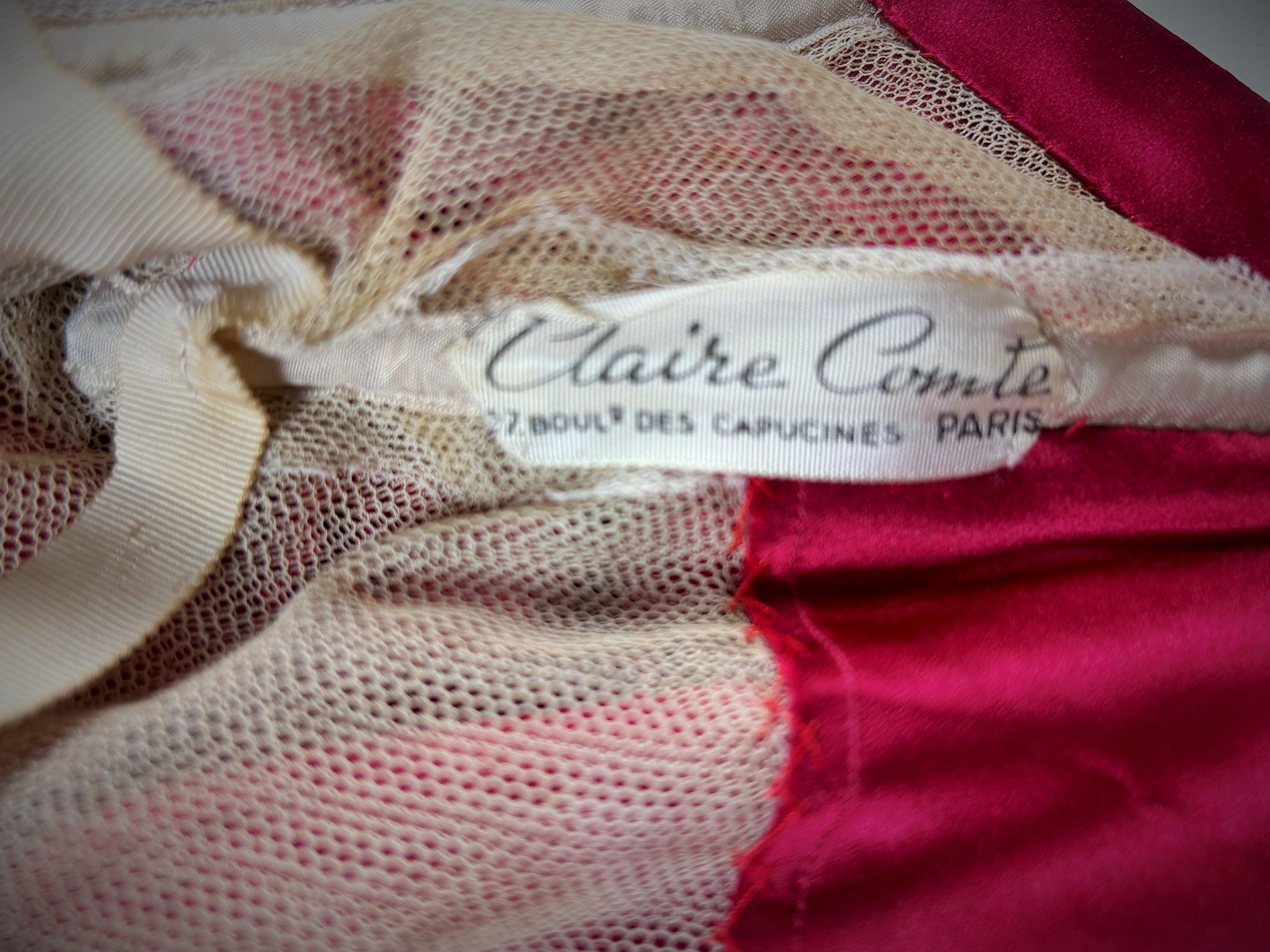 Cocktail dress in raspberry satin in the style of Christian Dior - Paris C. 1955 In Good Condition In Toulon, FR