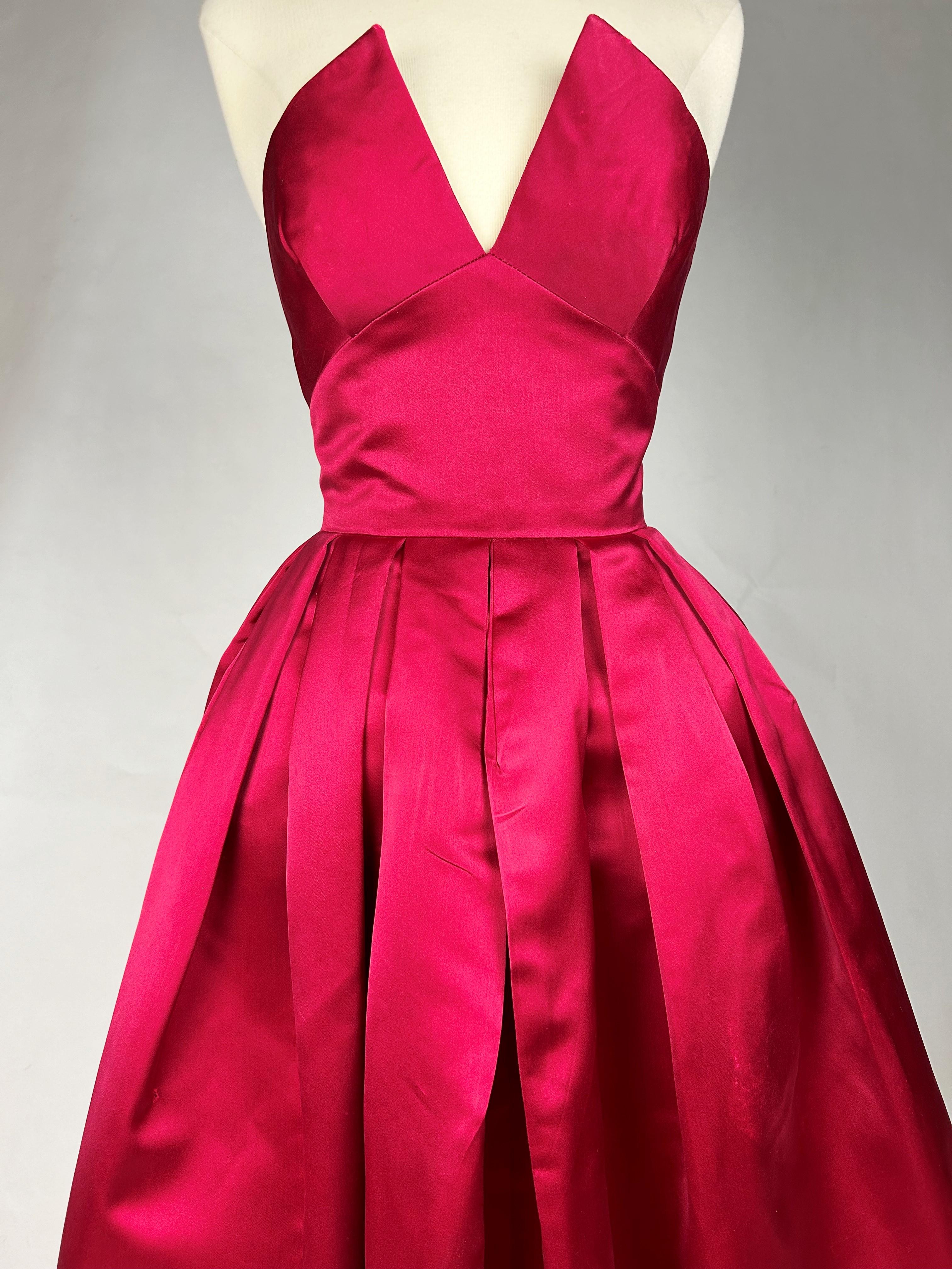Cocktail dress in raspberry satin in the style of Christian Dior - Paris C. 1955 1