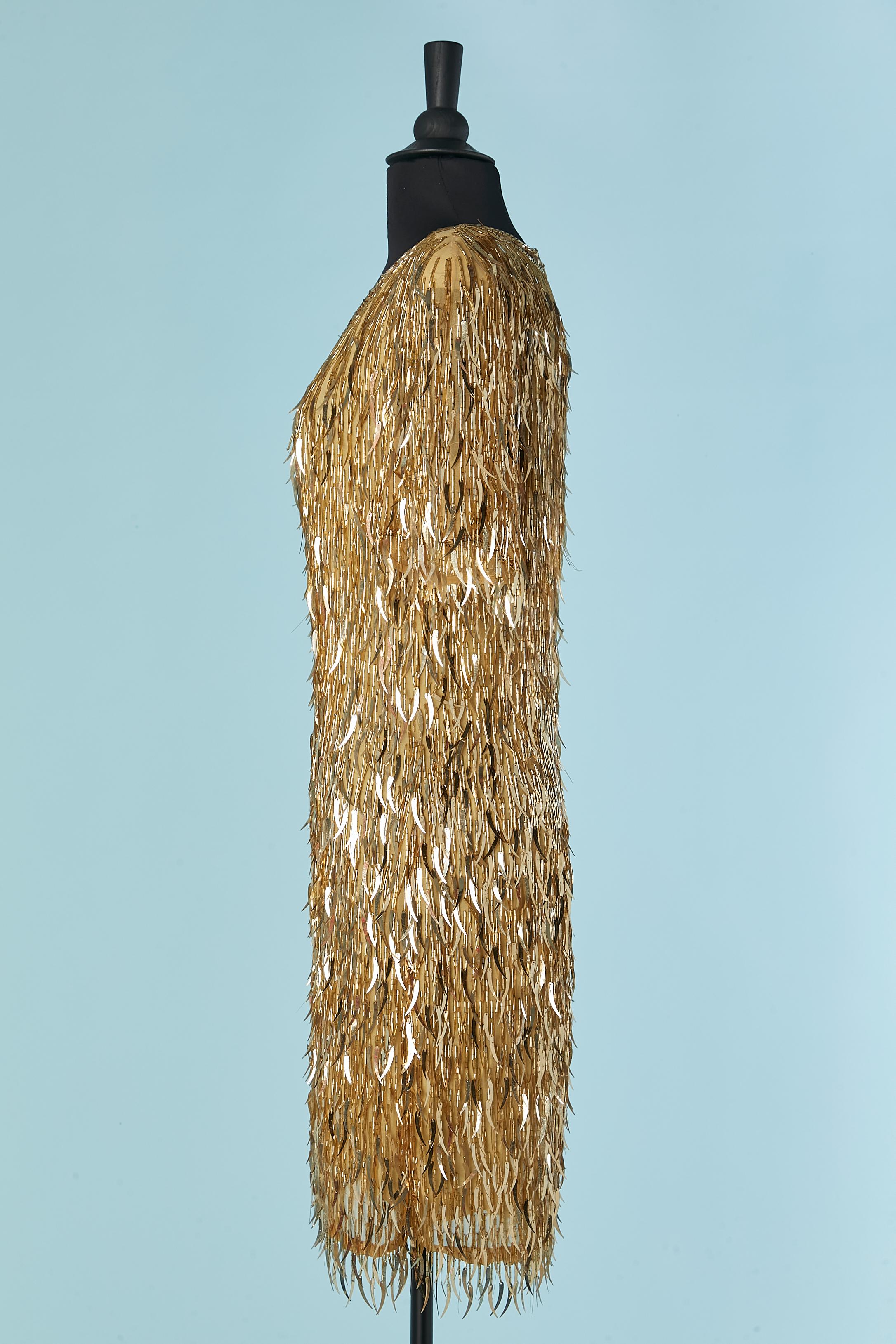 Cocktail dress made of gold sequin and beads fringes BLACK TIE by OLEG CASSINI For Sale 1