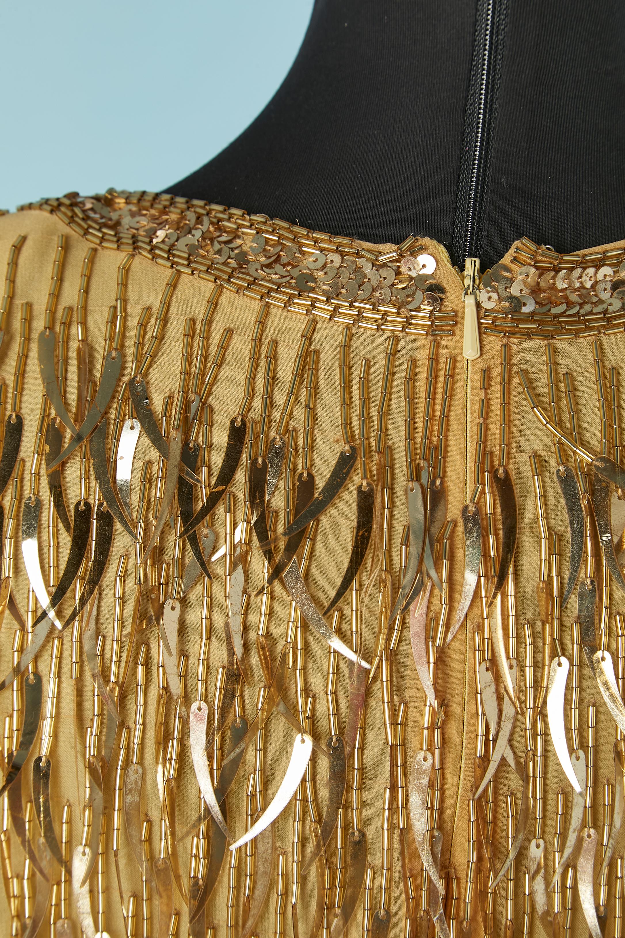 Cocktail dress made of gold sequin and beads fringes BLACK TIE by OLEG CASSINI For Sale 3