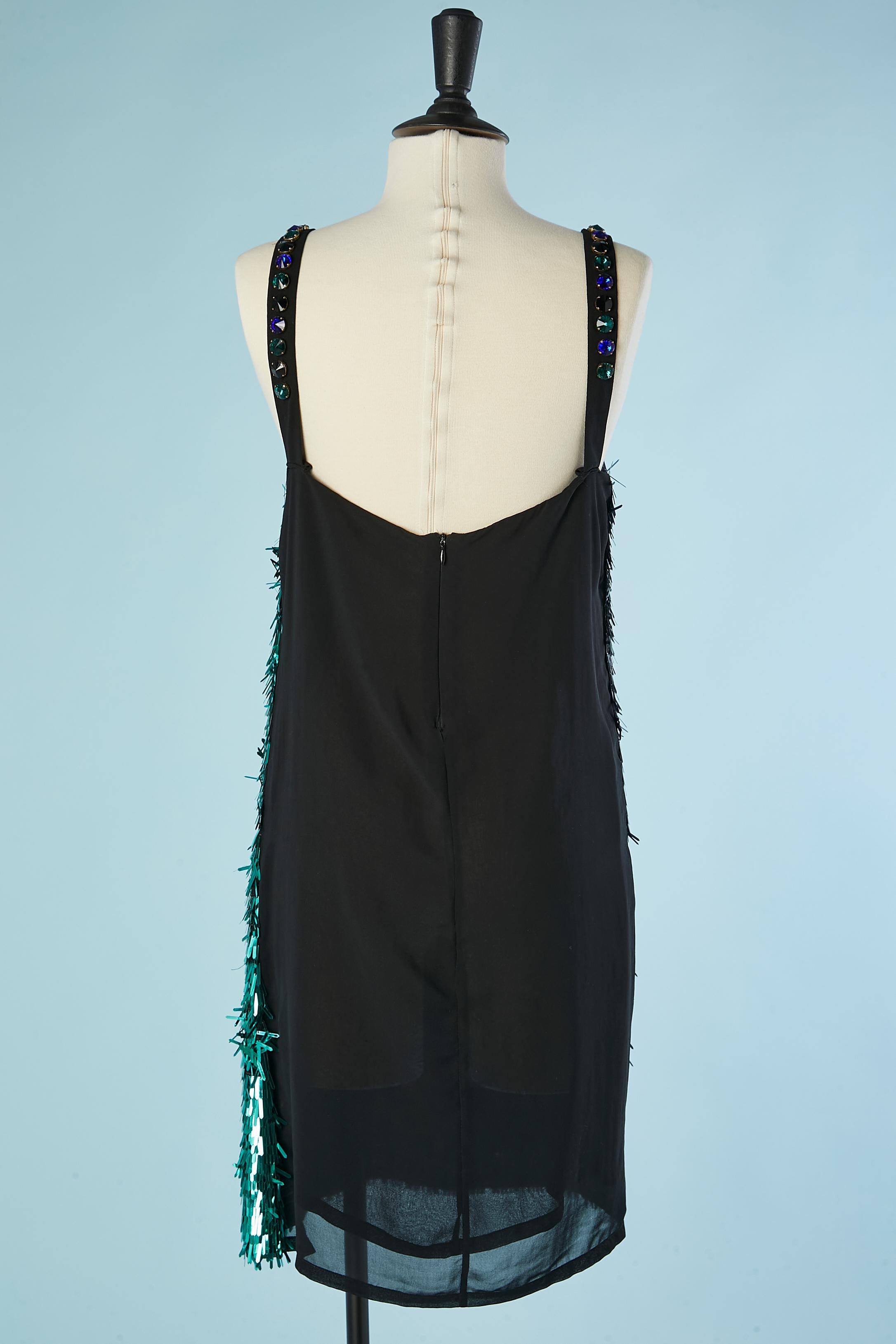 Robe de cocktail à longs sequins bleus, verts et noirs VERSACE COLLECTION en vente 2