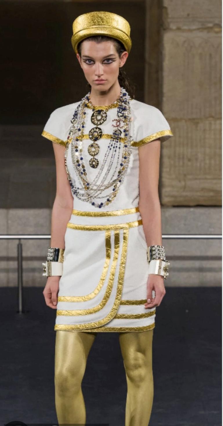 Cocktail dress with gold ruban appliqué Chanel Métiers d'Art Egyptomania 2018/19 For Sale 3