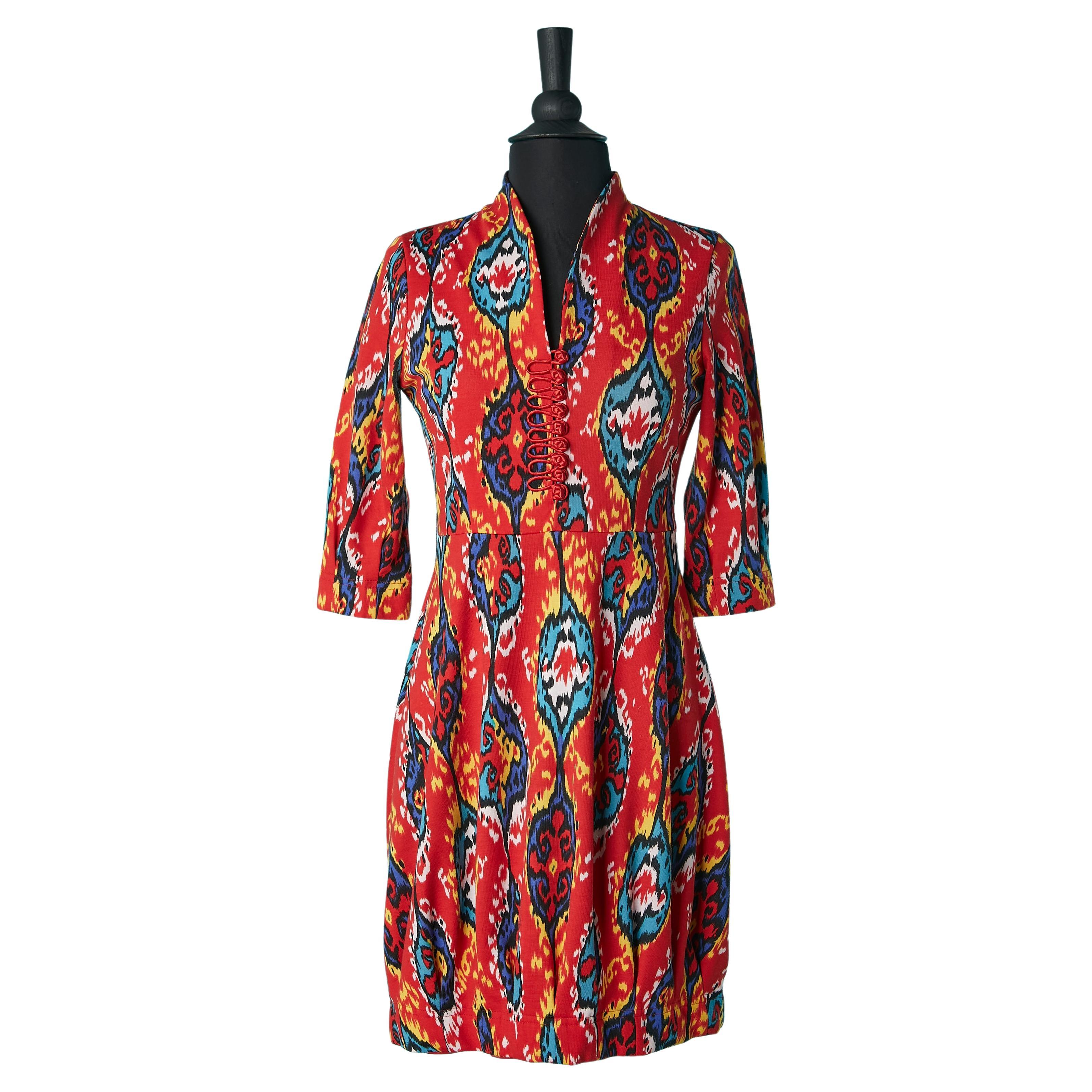 Cocktail dress with Ikat inspiration print on Christian Dior Boutique Circa 1980 For Sale