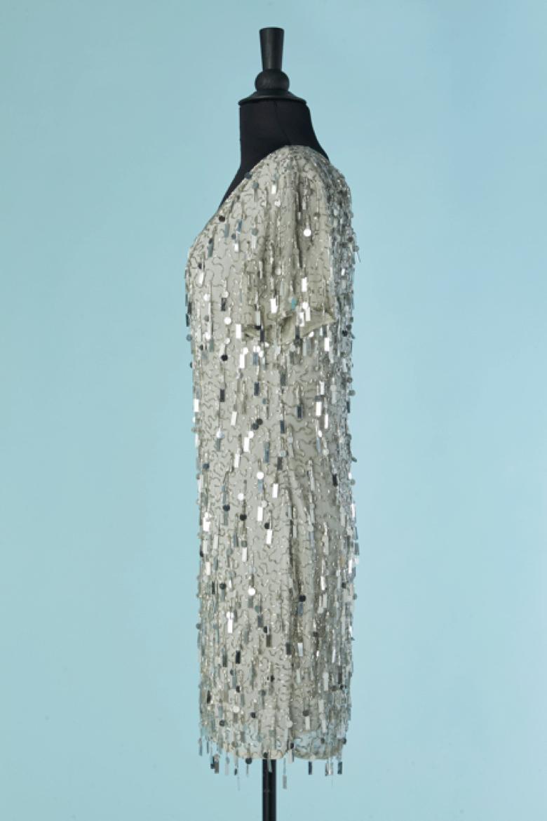 Donna Abito da cocktail con perline e paillettes d'argento Oleg Cassini Black Tie by Oleg Cassini in vendita