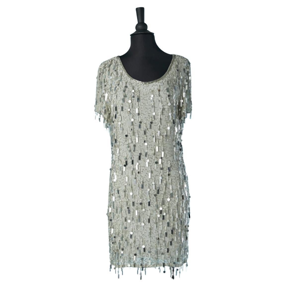 Robe de cocktail avec perles et paillettes argentées OLEG CASSINI Black Tie