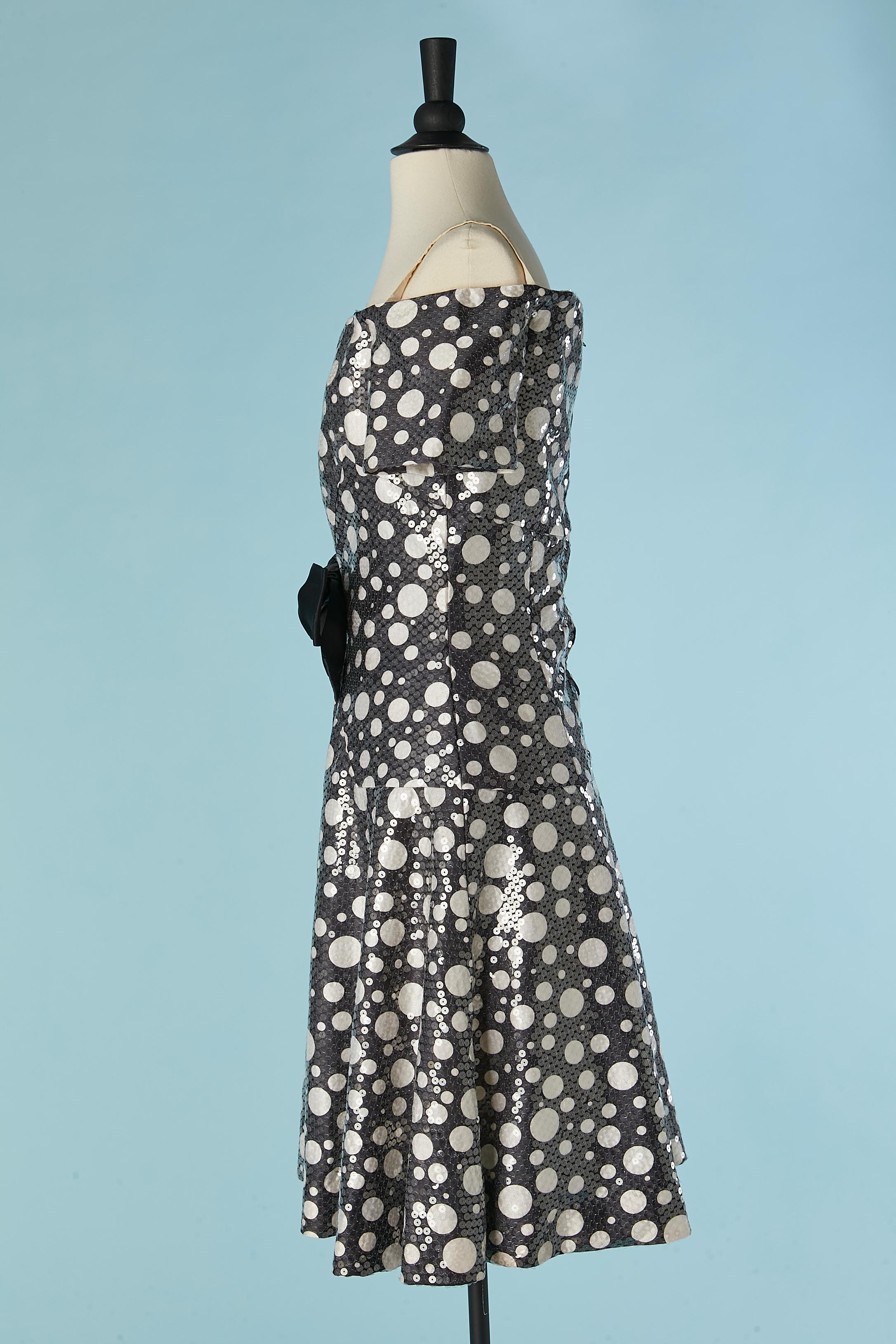 Women's Cocktail dress with white Polka dots and transparent sequin SCAASI Boutique For Sale