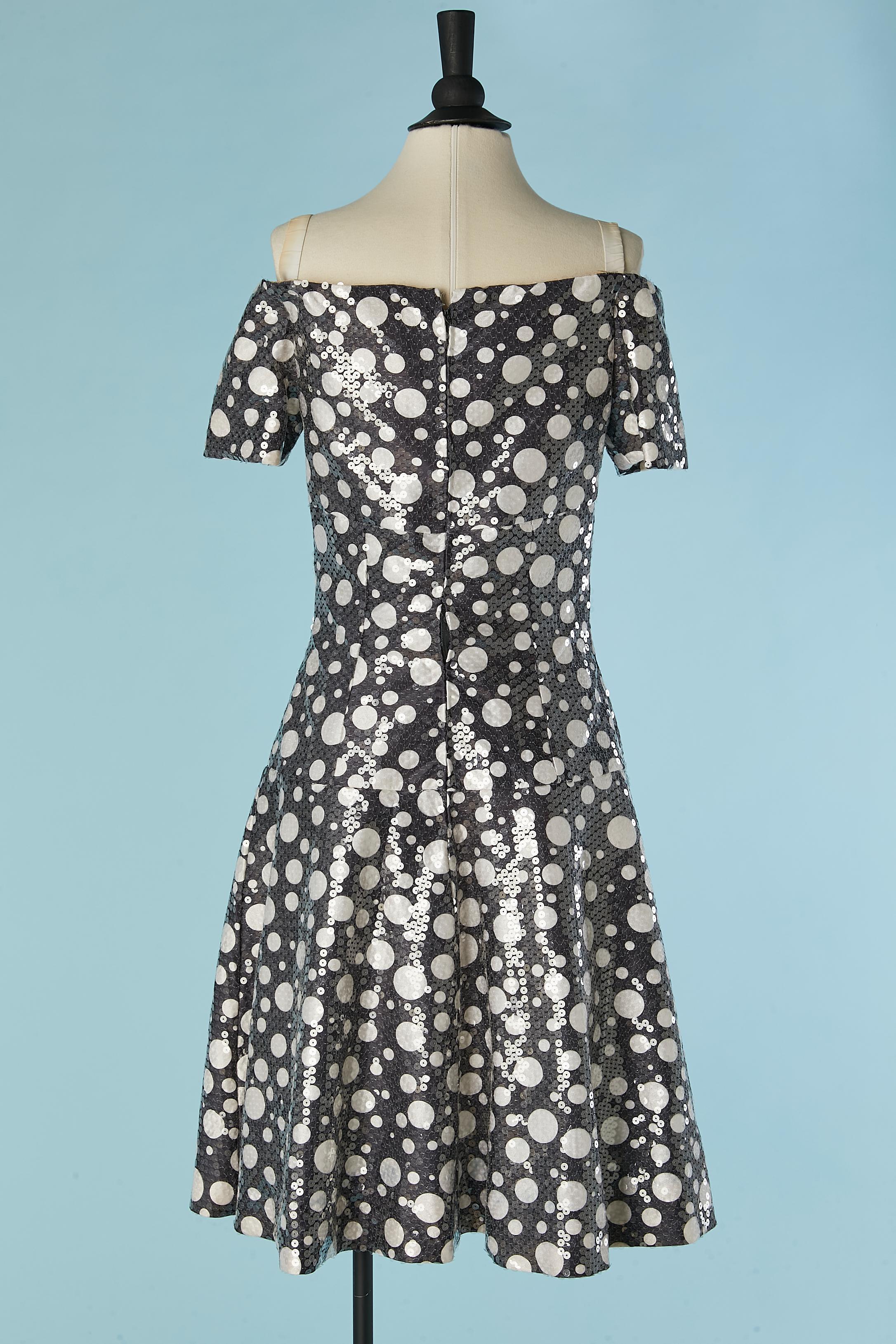 Cocktail dress with white Polka dots and transparent sequin SCAASI Boutique For Sale 1