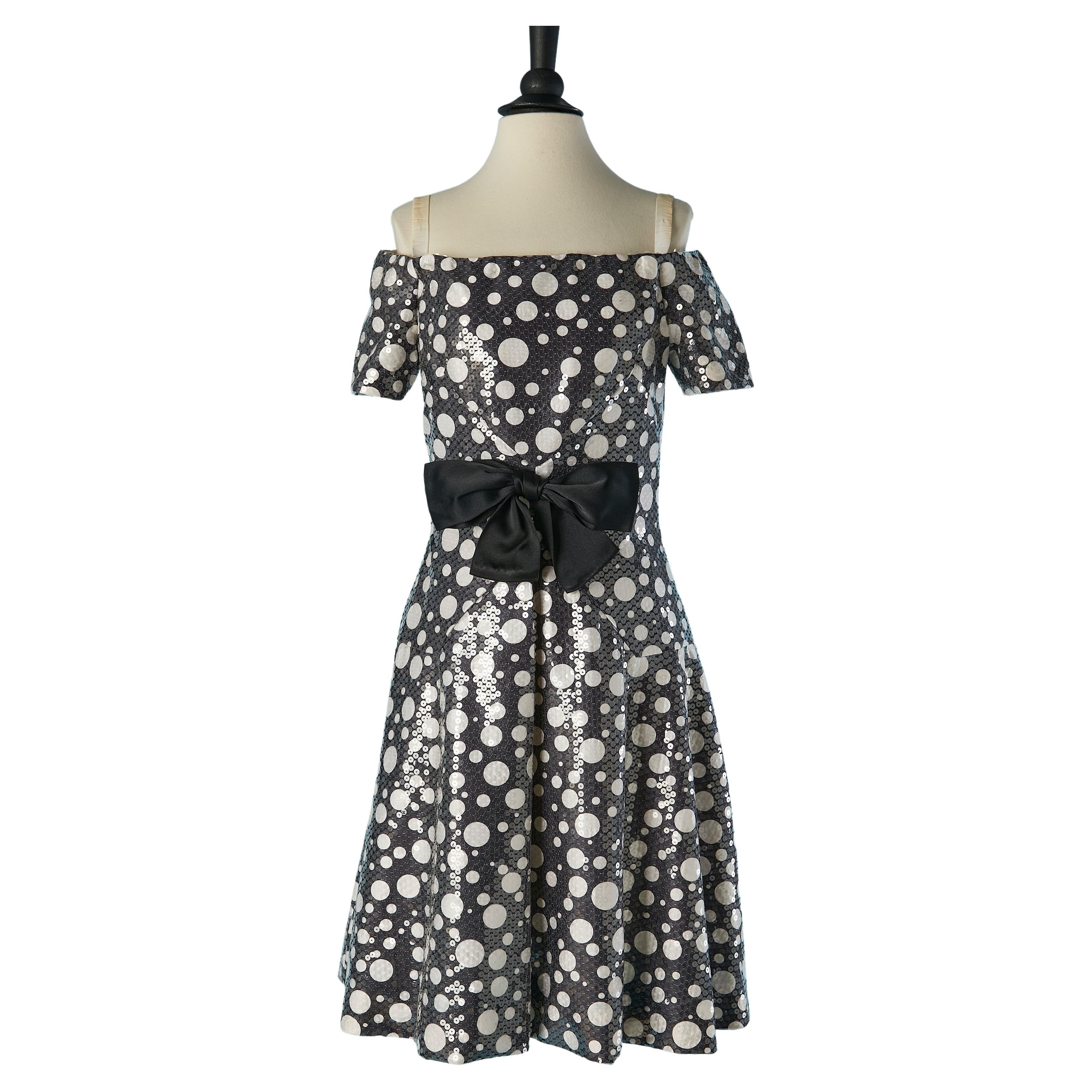 Cocktail dress with white Polka dots and transparent sequin SCAASI Boutique For Sale