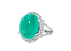 Cocktail Emerald Diamond 18K White Gold Exclusive Ring For Her