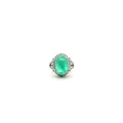 Cocktail Emerald Diamond 18K White Gold Exclusive Ring For Her