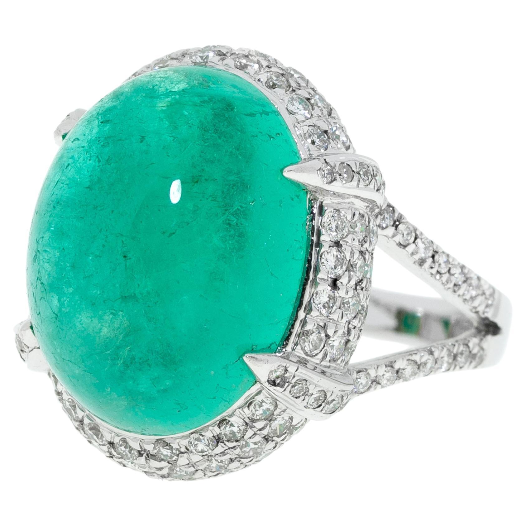 Cocktail Emerald Diamond 18K White Gold Exclusive Ring For Her