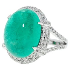 Cocktail Emerald Diamond 18K White Gold Exclusive Ring For Her
