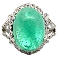 Cocktail Emerald Diamond 18K White Gold Exclusive Ring For Her