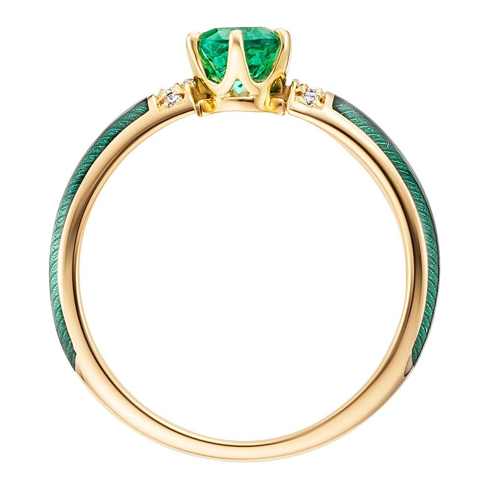 Im Angebot: Smaragd 0,45 Karat grüner transluzenter Emaille-Ring aus 18 Karat Gelbgold mit 8 Diamanten () 4