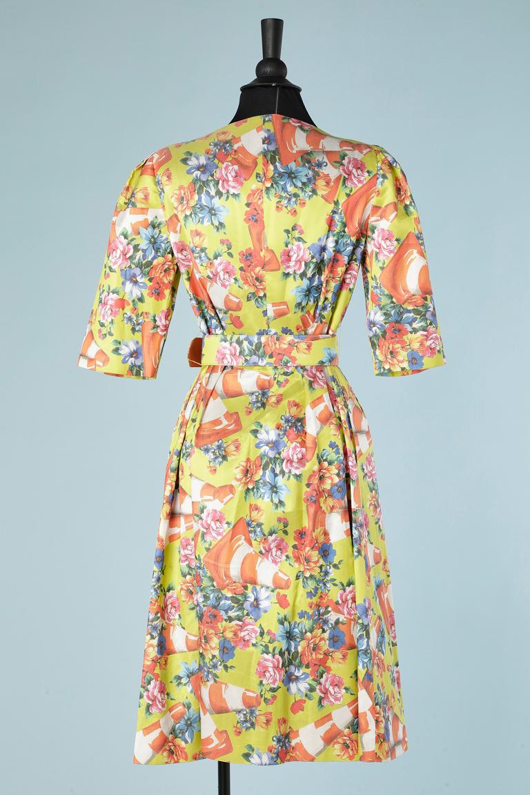 Cocktail flower printed dress with belt Moschino Couture  For Sale 1
