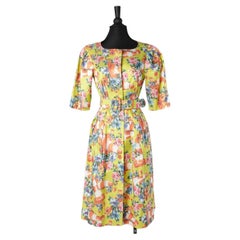 Cocktail flower printed dress with belt Moschino Couture 