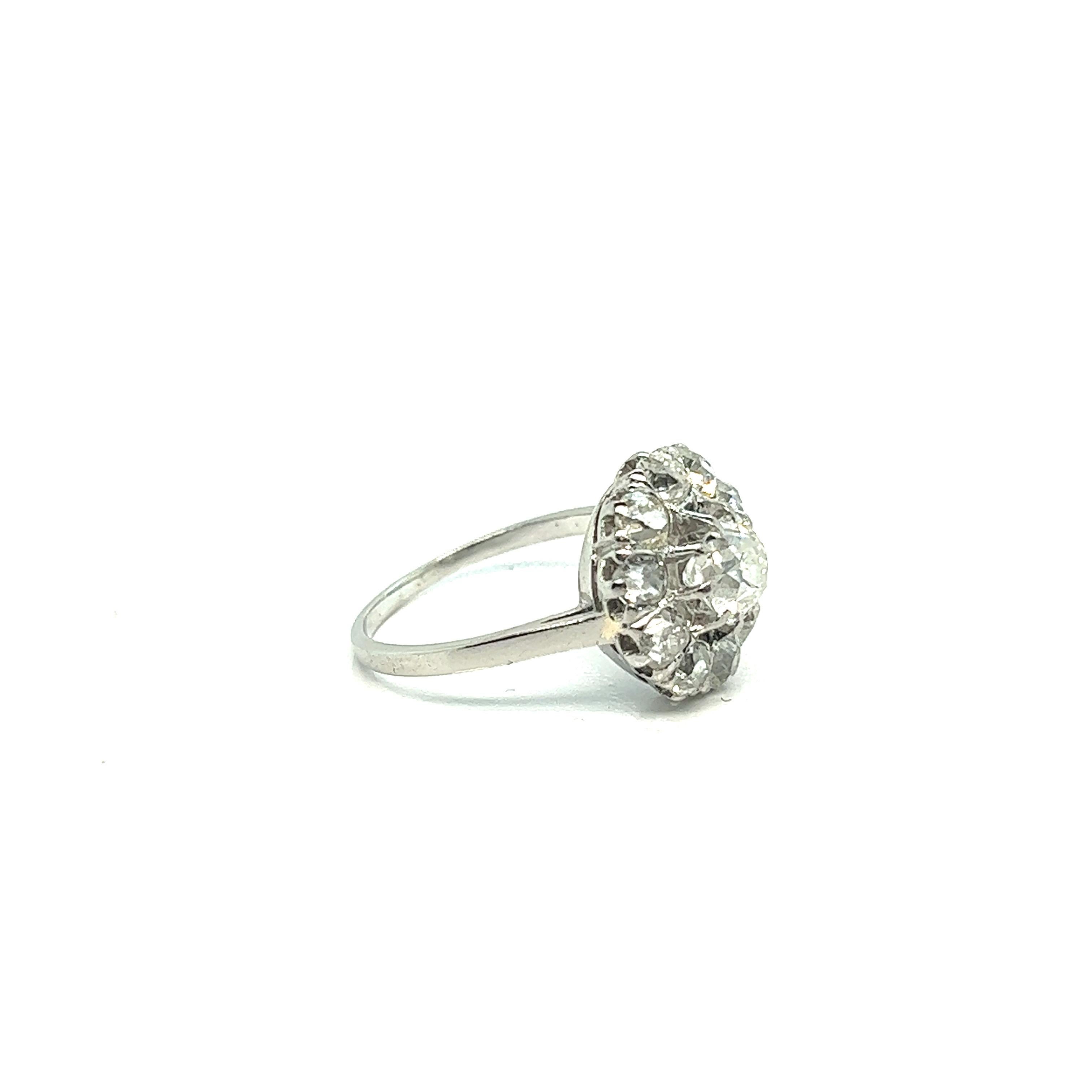Old European Cut Cocktail French Ring Marguerite Platinum Diamonds  For Sale