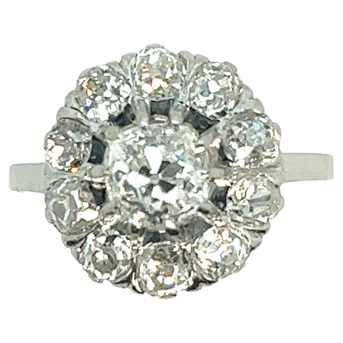 Cocktail French Ring Marguerite Platinum Diamonds  For Sale