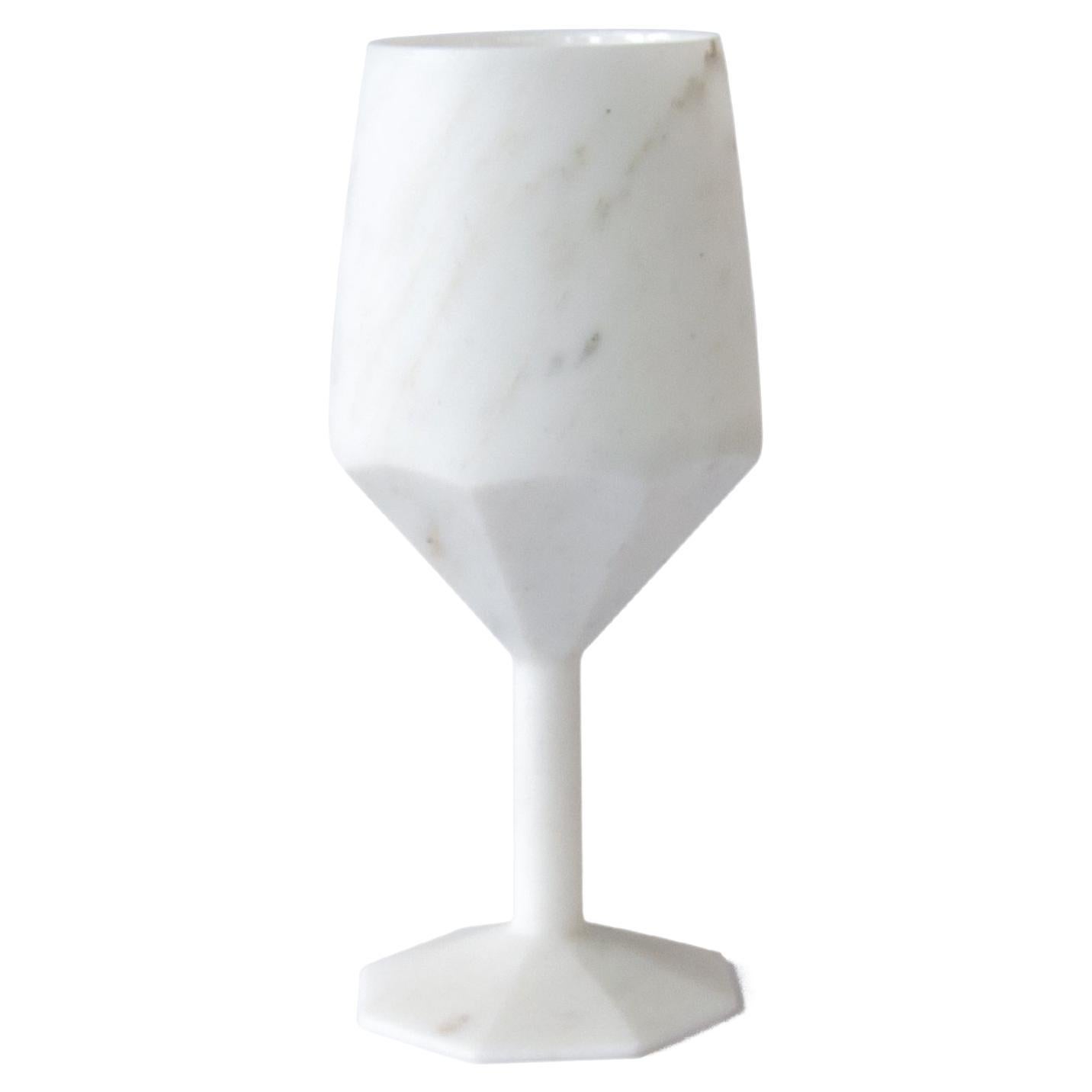 Handmade Cocktail Glass in Satin White Carrara Marble For Sale