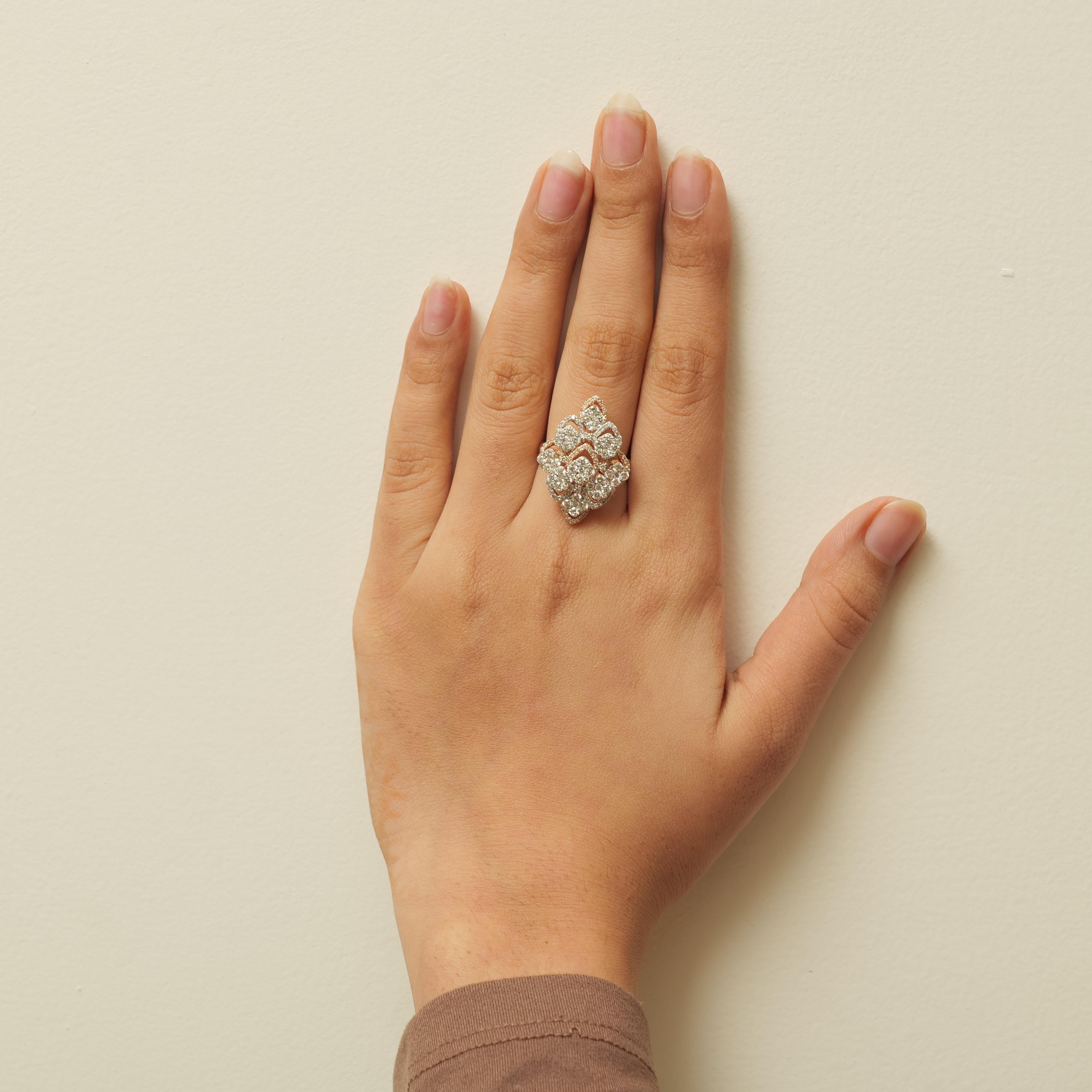 Art Deco Cocktail Halo Diamond Ring in 14k Solid Gold (Certified) For Sale