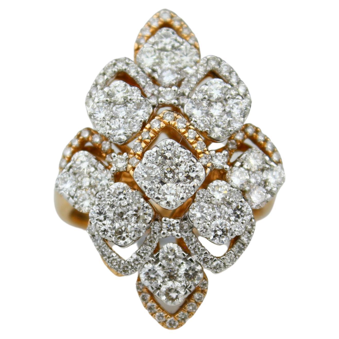 Cocktail Halo Diamond Ring in 14k Solid Gold (Certified)