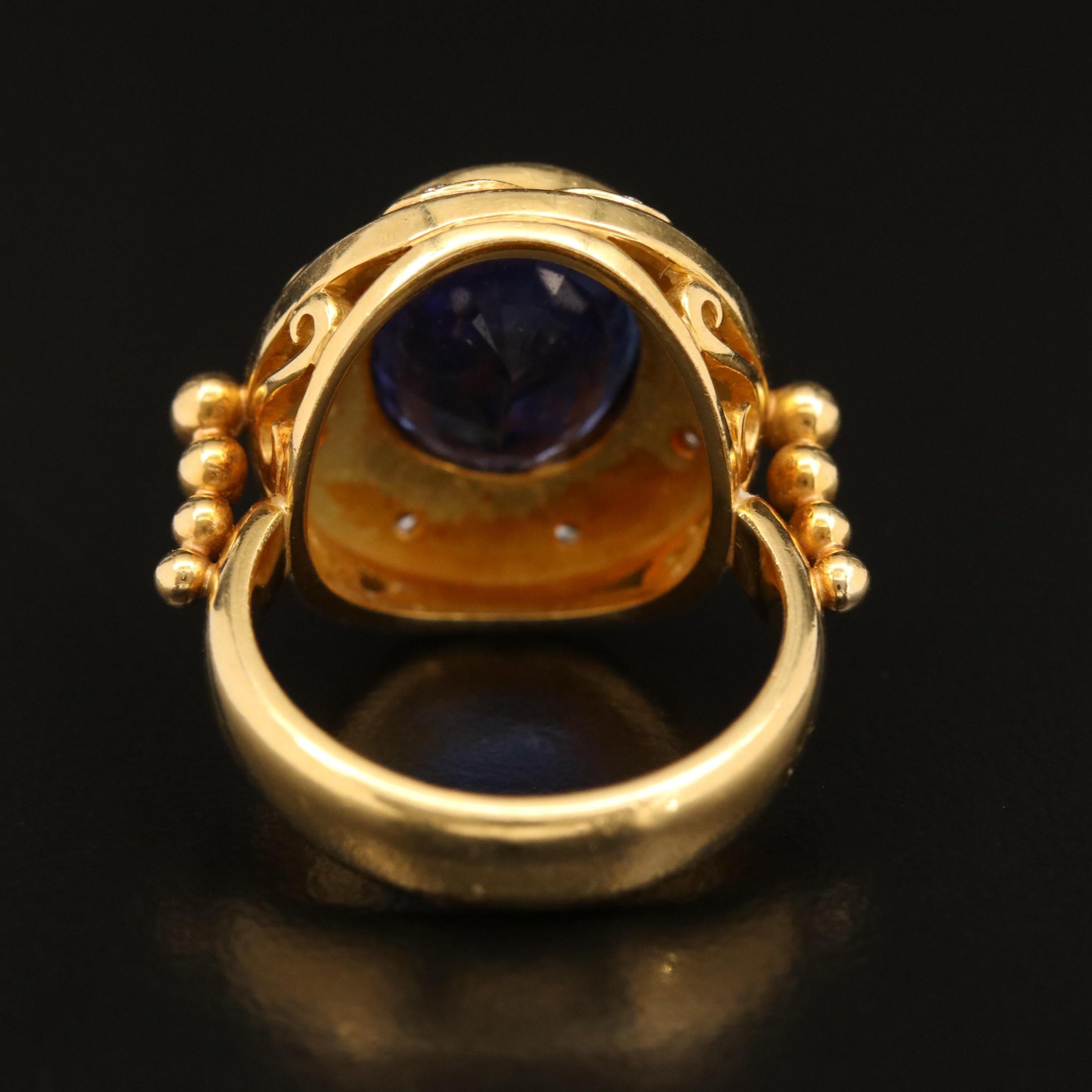 For Sale:  7.9 Carat Tanzanite Diamond Engagement Ring Diamond Yellow Gold Cocktail Ring 4