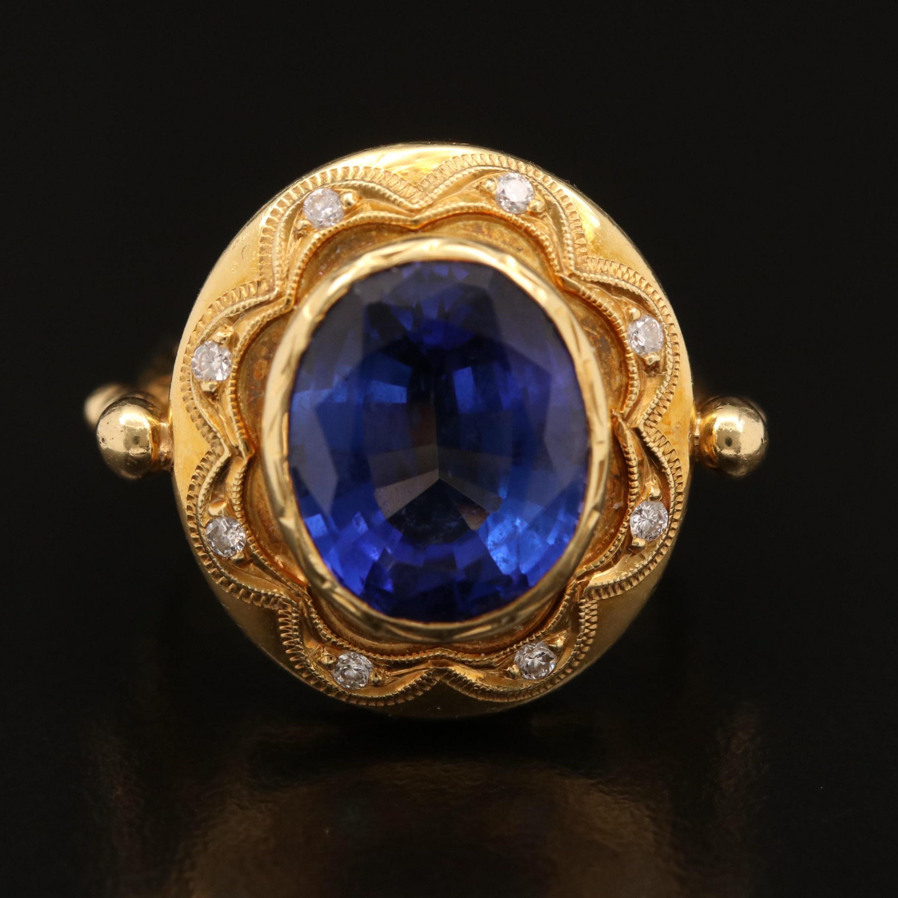 For Sale:  7.9 Carat Tanzanite Diamond Engagement Ring Diamond Yellow Gold Cocktail Ring 5