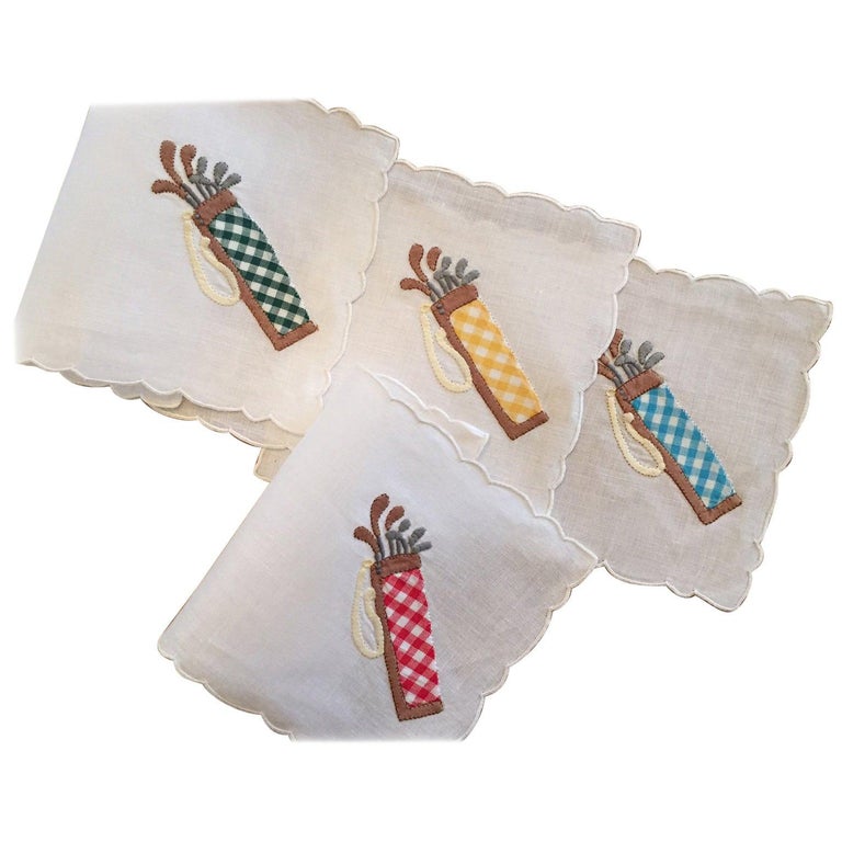 Cocktail Napkins Appliqued Golf Theme Set of Eight at 1stDibs golf