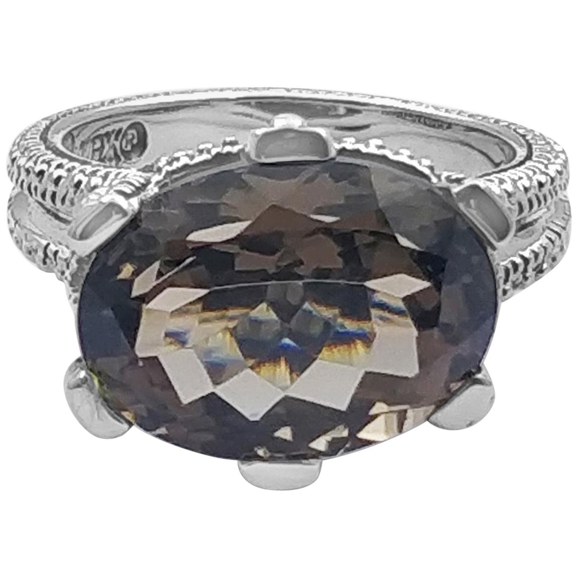 Cocktail Oval Regular Facet Gemstone Smokey Quartz Ring For Sale