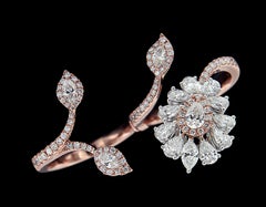 Cocktail Party 18 Karat White and Pink Gold, and Diamond Two Finger Ring