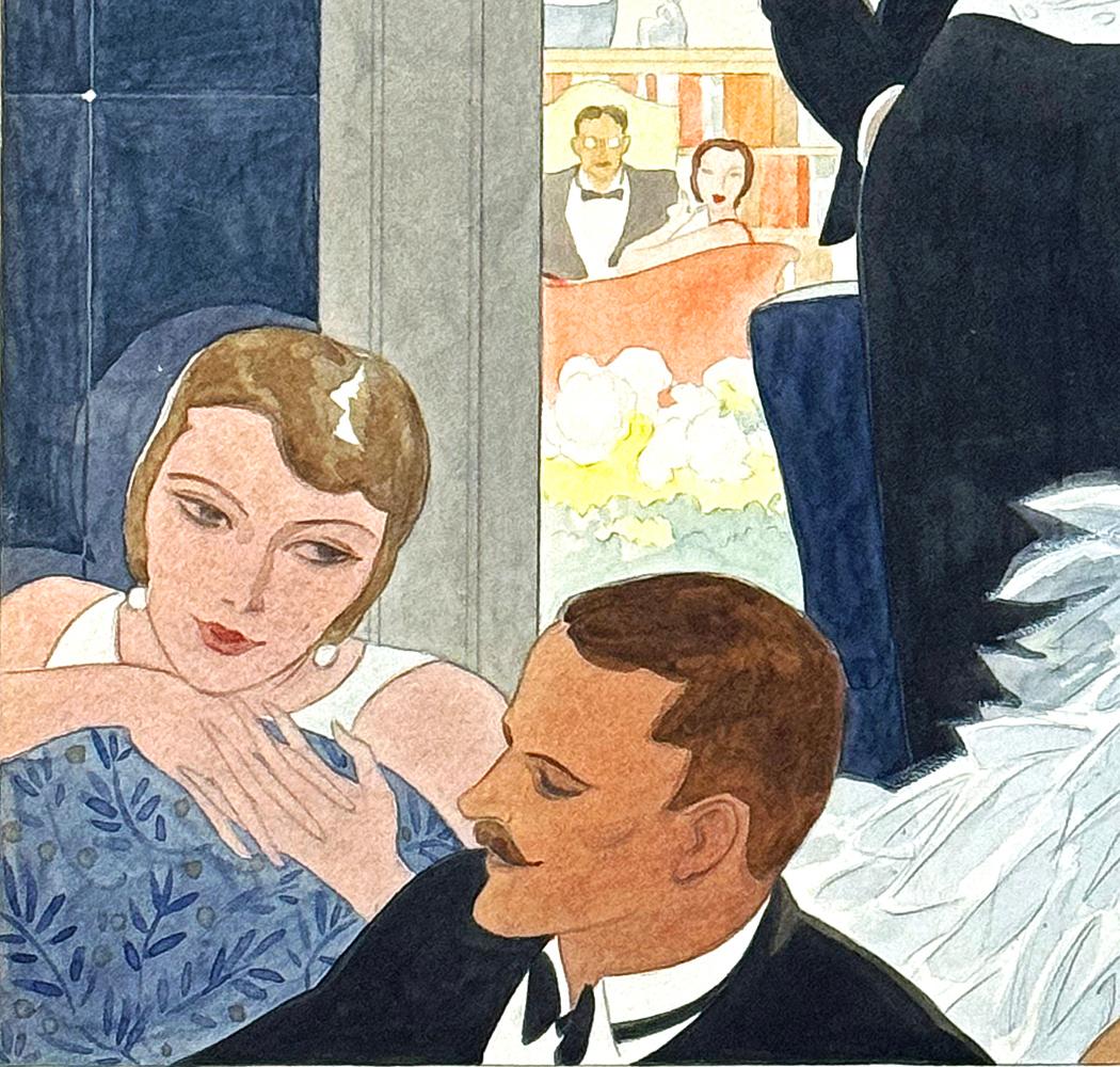 This sophisticated view of a 1920s cocktail party -- probably taking place on the upper levels of an Art Deco tower in New York or Chicago -- was painted by Robert Patterson, one of the few artists at the time -- along with Stanley W. Reynolds and
