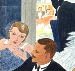 "Cocktail Party", Sophisticated Art Deco Painting by Patterson