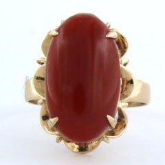 Cocktail Pink gold Eduardian ring with coral 4.9 grams 10k gold