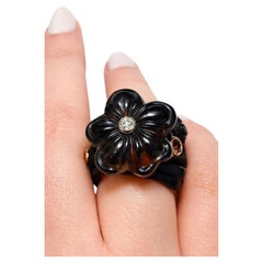 Cocktail Ring 14K Pink Gold, Ebony Wood, 28ct Smoky Quartz- Ready To Ship