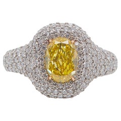 Cocktail Ring 1.70 Carat Fancy Vivid Yellow Oval Cut Diamond, GIA Certified